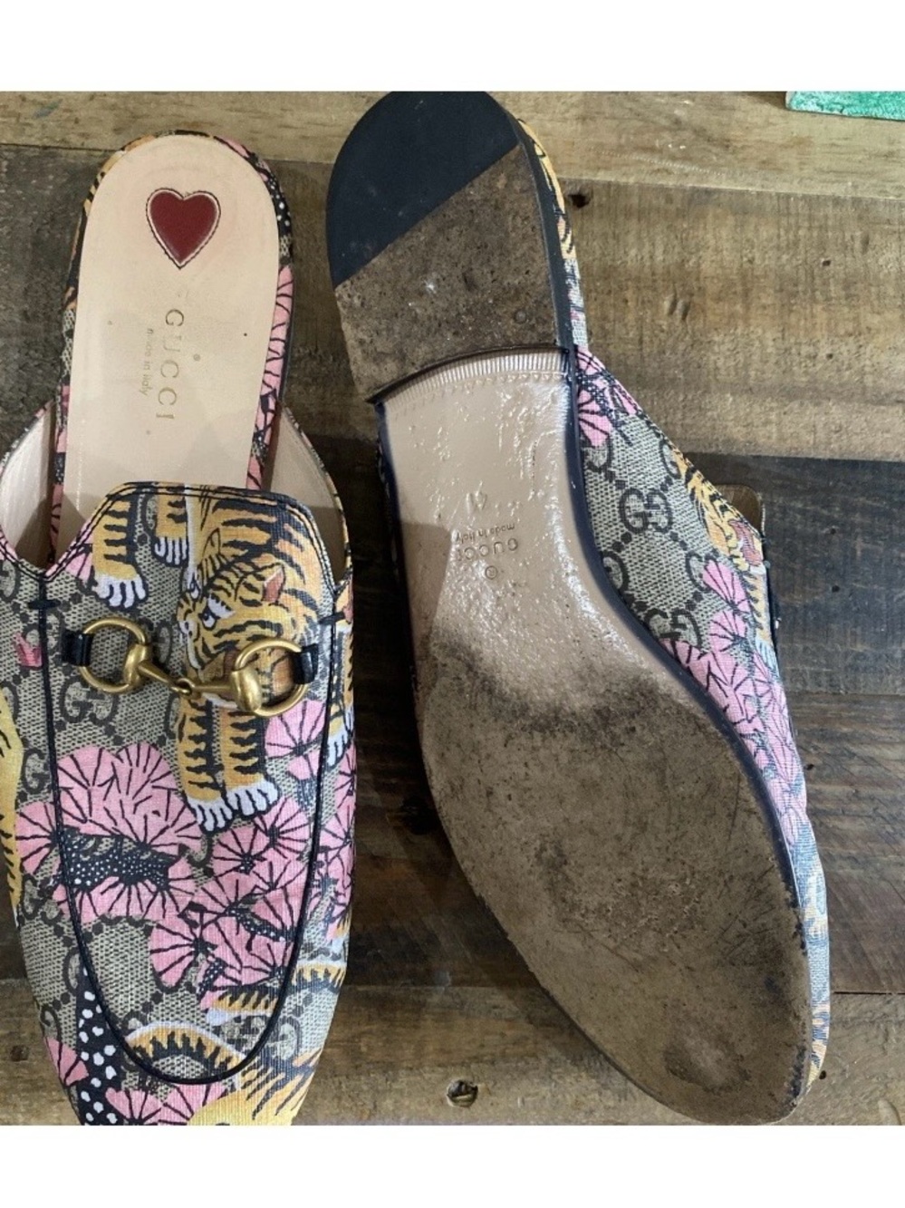 Gucci Tiger & Floral Horsebit Mules - Pink and Yellow - Picture 8 of 11
